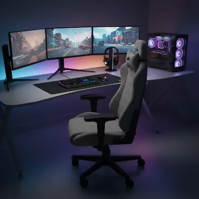 Corsair T3 Rush Fabric Gaming Chair in a modern gaming setup, showcasing its breathable fabric and sleek design.