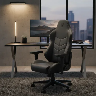 Noblechairs Hero Real Leather Gaming Chair in a sophisticated office setup, highlighting its versatile aesthetic