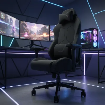 Secretlab Titan Evo 2026 gaming chair in a modern gaming setup with customizable RGB lighting, showcasing its ergonomic design and magnetic headrest.